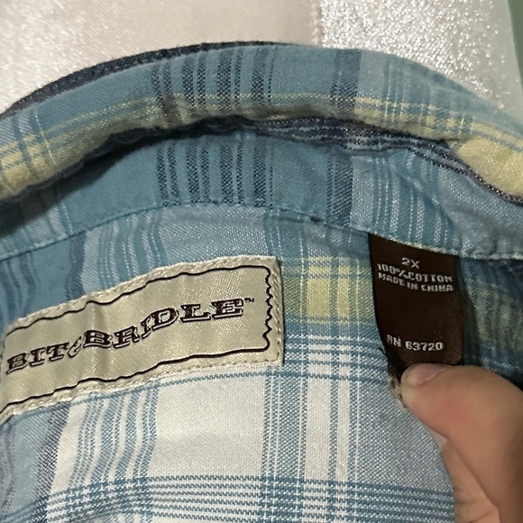 mens Blue Green white Plaid Bit & Bridle Button-Up Shirt size 2x - Picture 4 of 4